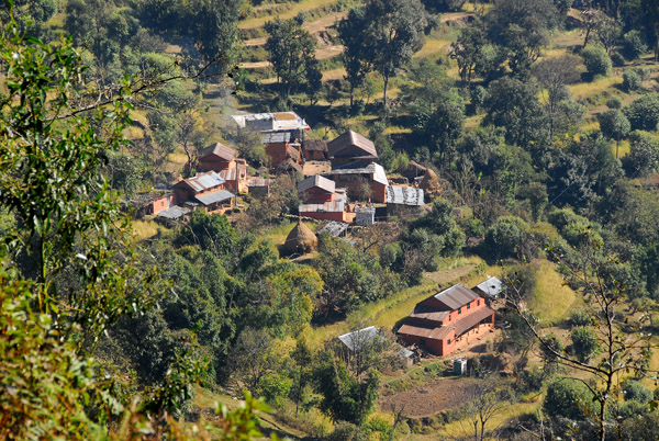 Farm houses and small villages on the southern face of Sarangkot