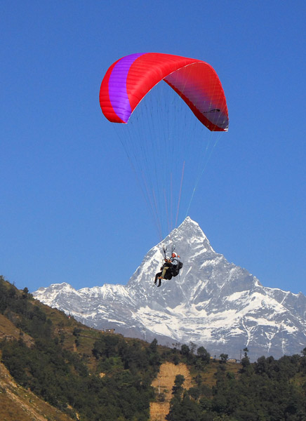 Machhapuchhre with a paraglider, Pokhara