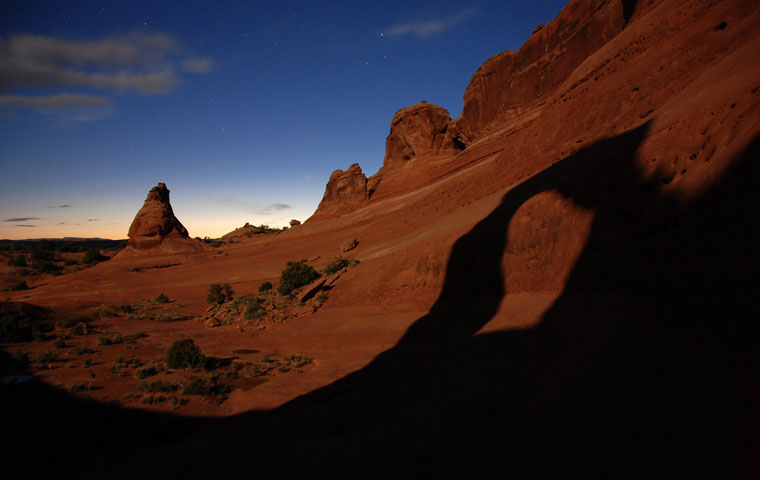 Delicate Archs moonlight shadow in the basin