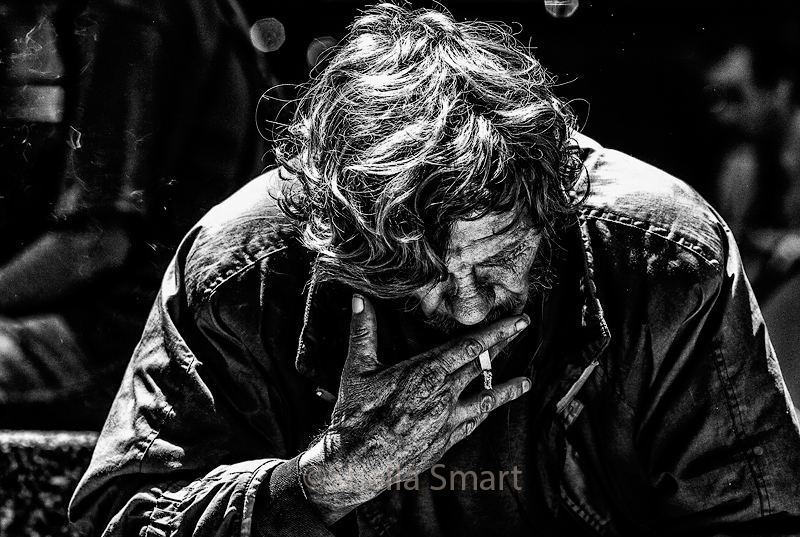 Smoking man in monochrome