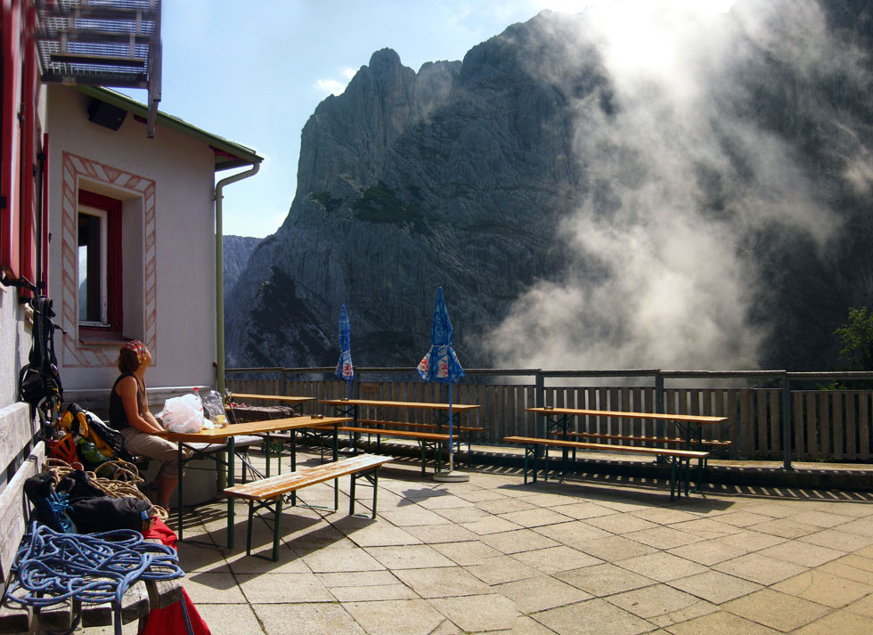 Wilder Kaiser Stripsenjoch drying the ropes after thunderstorm