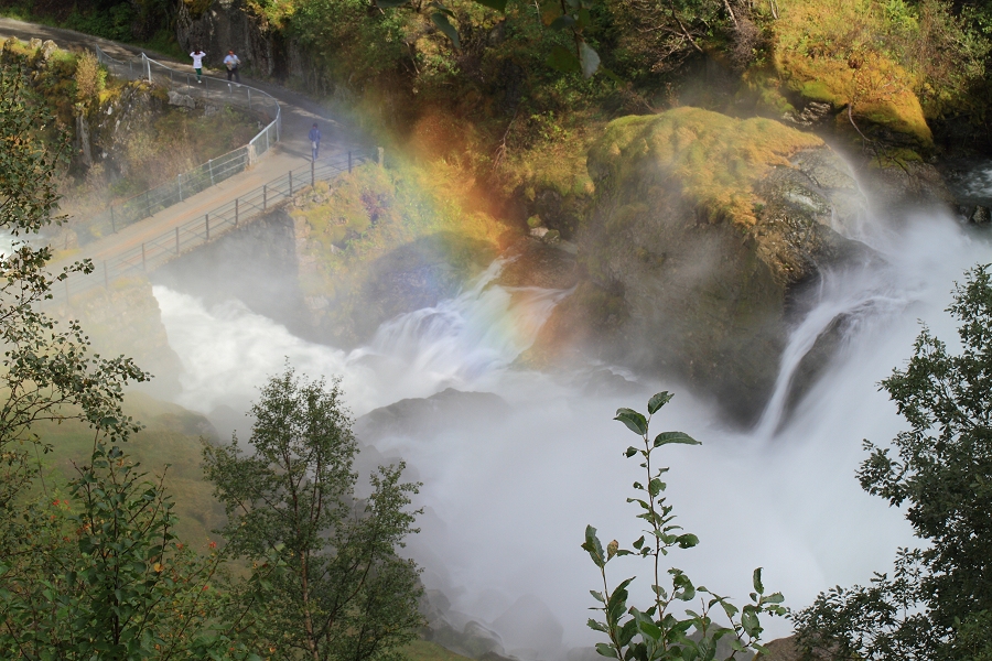 Powerful waterfall below the Briksdal glacier