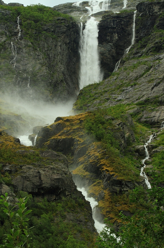 One of the spectacular waterfalls around the Kjenndal glacier