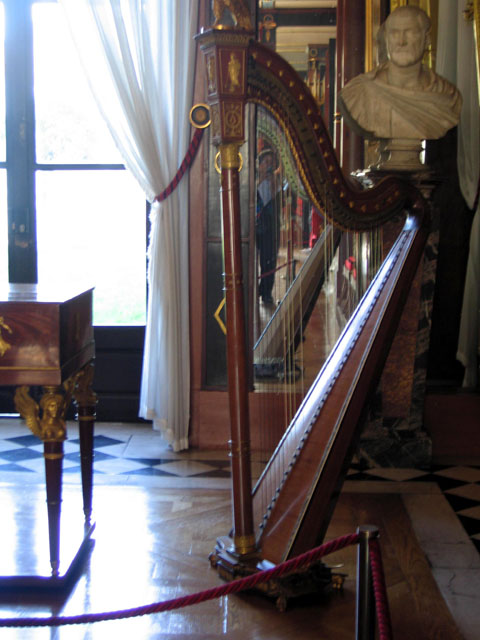 Josephines harp in the Music Room