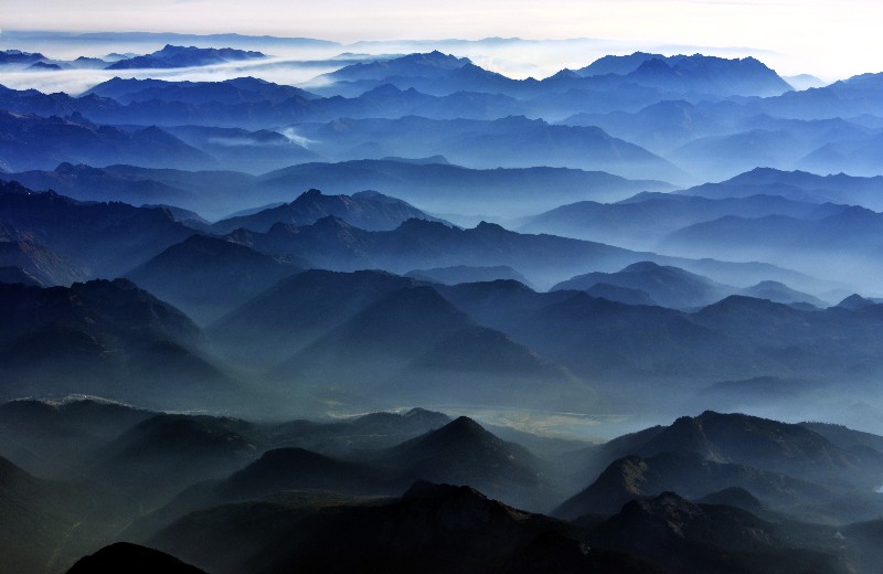 Central Cascade Mountain, forest fires and smoke, Washington 