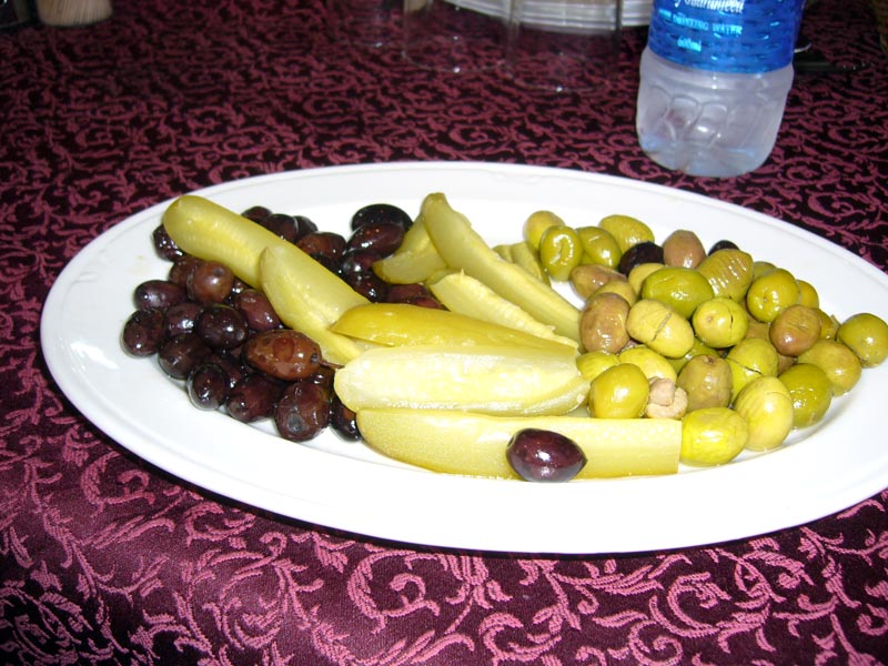 A Lebanese meal: Plate 1 olives and pickles