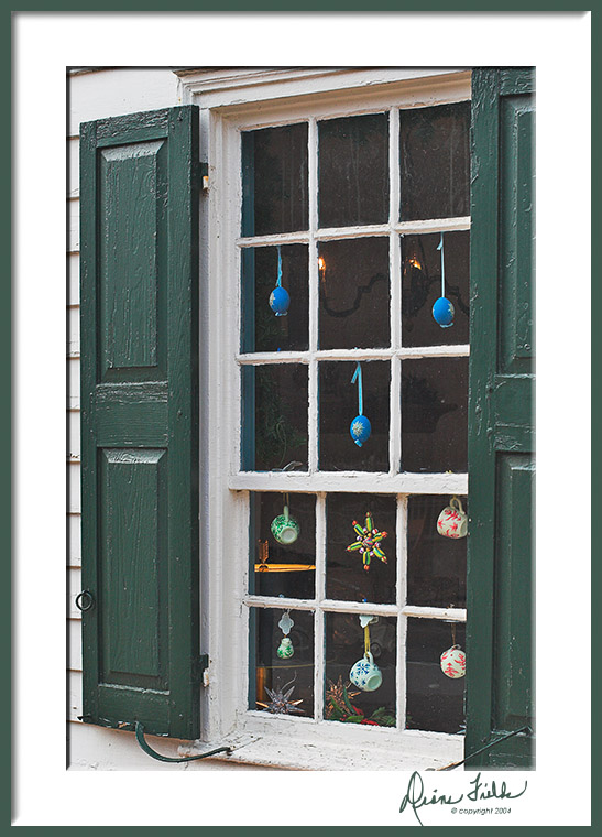 Old Salem Window with Green Shutters