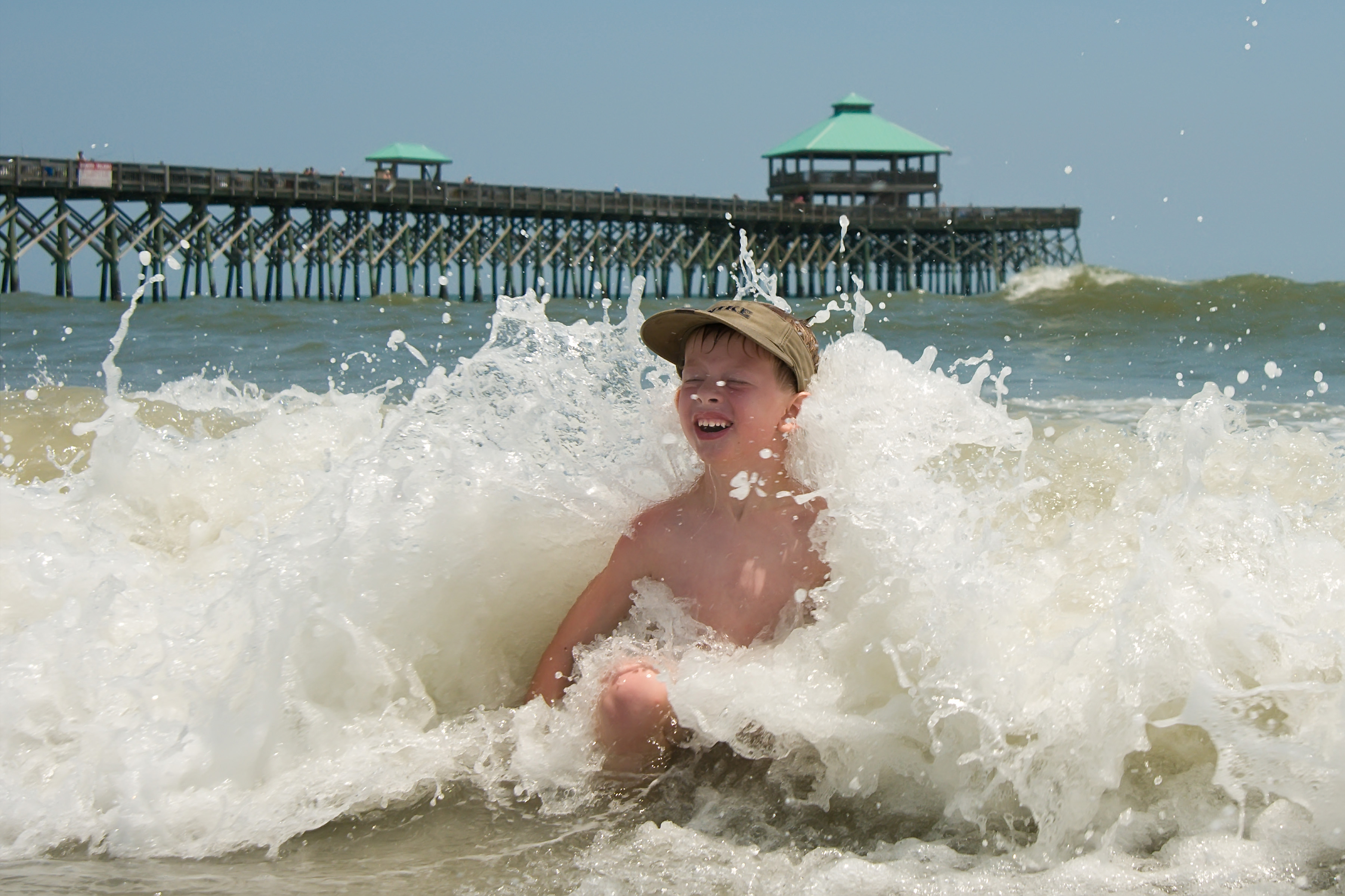 Ryans big splash at Folly beach, South Carolina