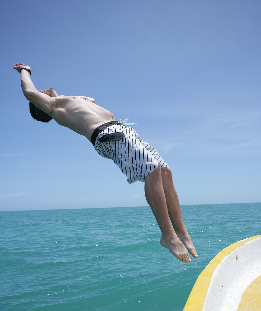 Brant just starting a back flip into the ocean to cool off