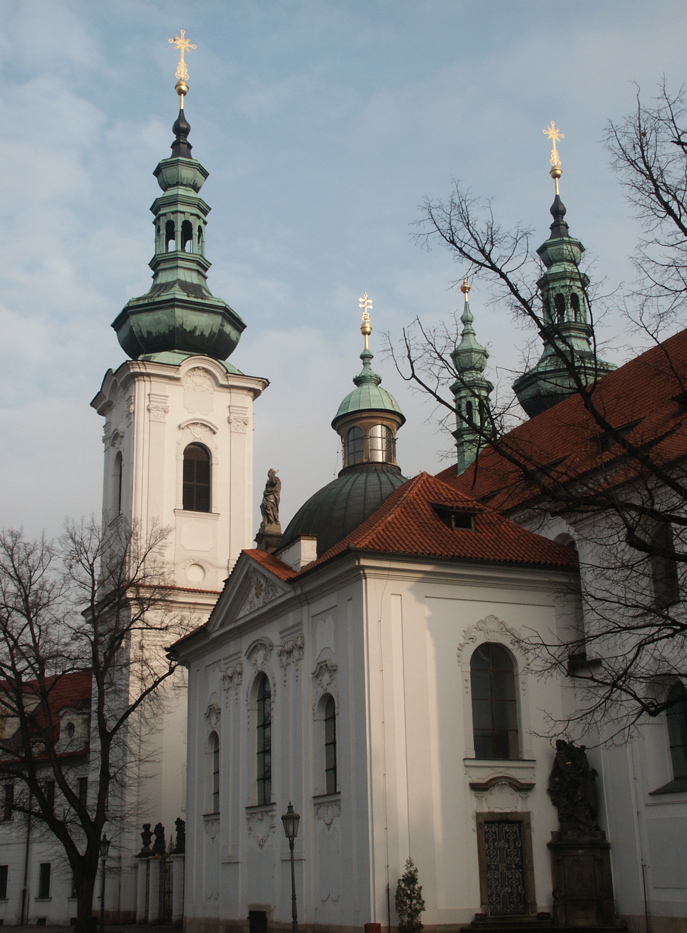 Copper and Golden Spire of Strahov Monastery and Statues