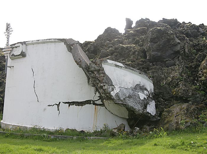 Public Pool crushed by a volcano eruption