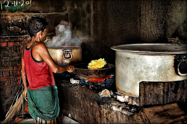 Black burned kitchen walls