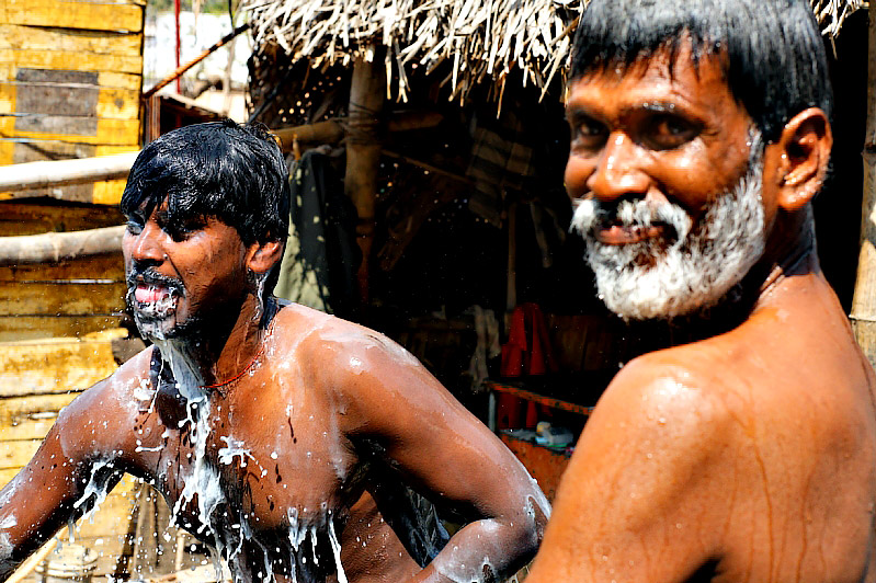Rinsing off the soap