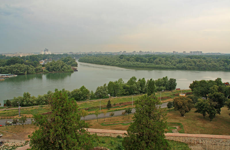 The Sava River meets the Danube River