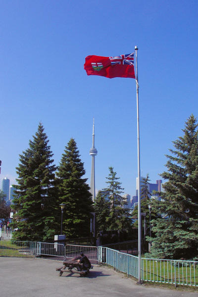 Ontraio flag over the CN Tower