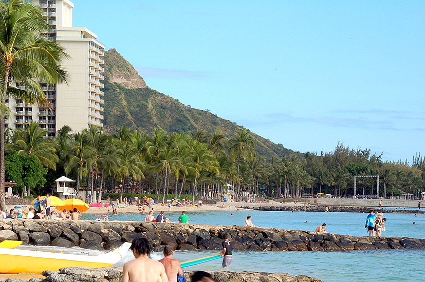Waikiki Beach With Diamond Head In The Distance
