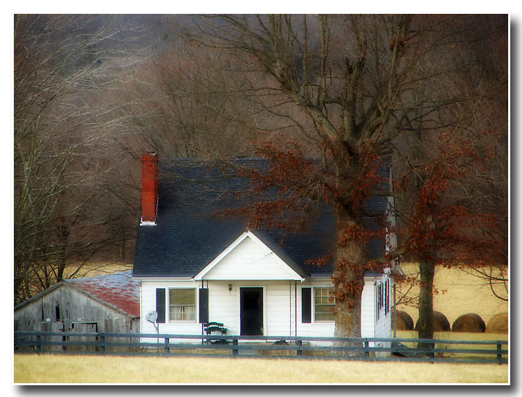 little farmhouse among some trees
