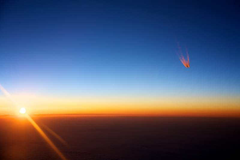 Golden Contrails over the North Atlantic