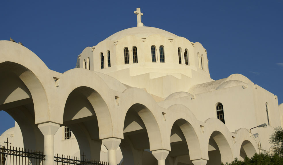 Another perspective of the Metropole Greek Orthodox Church in Fira