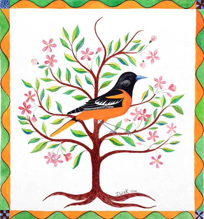 Baltimore Oriole with flowers