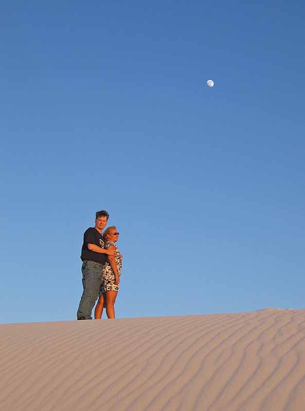 Bob, Rikie, and a Moonrise at Sunset
