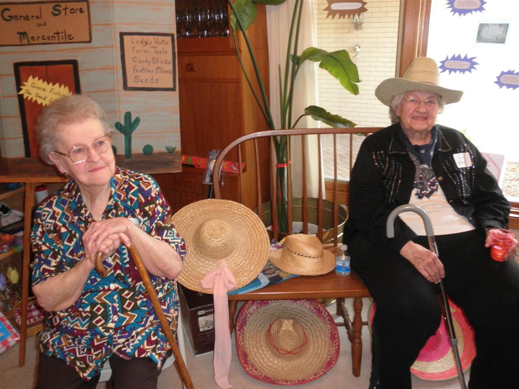 Aunt Ellen and Allene waiting for a cool one in the saloon