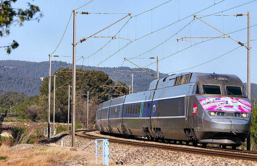 A TGV Rseaux near Carnoules with a special decoration (for a radio show).