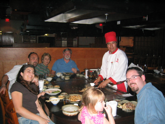 Family enjoying dinner out