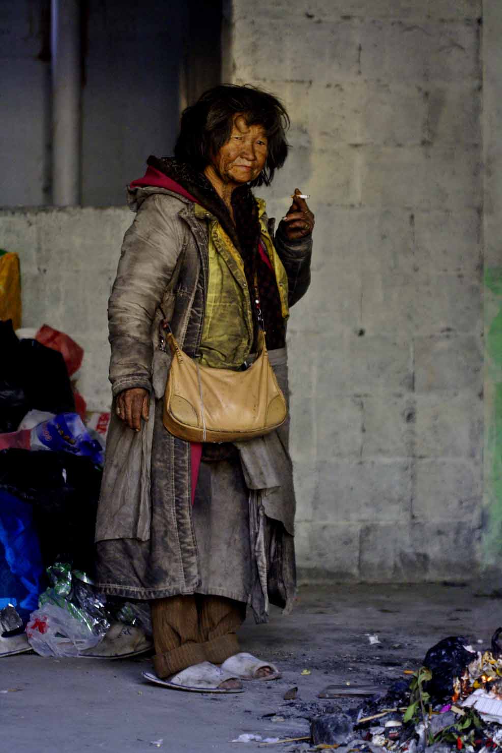 Elderly homeless person at temporary home.