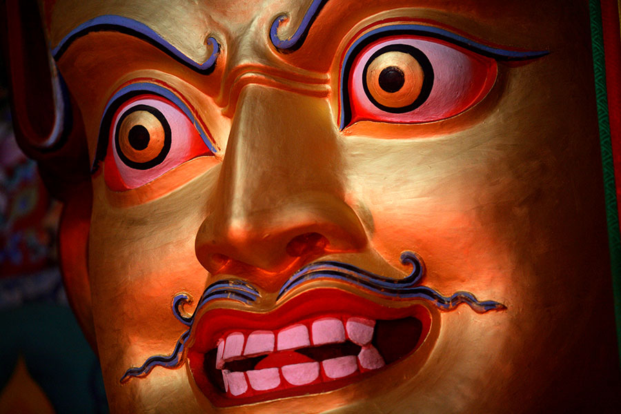 The face of an angry deity at Nechung monastary, Lhasa