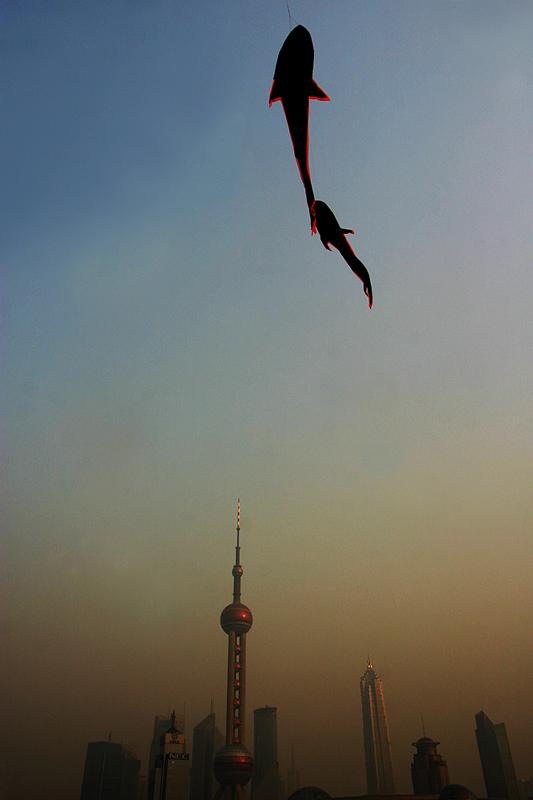 Kites over the Bund, Shanghai, China, 2005