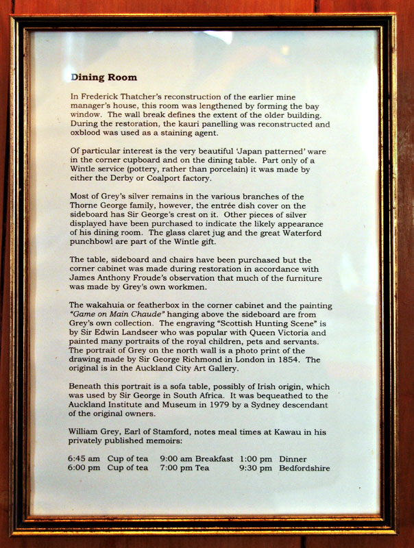 Dining room  explanatory sign