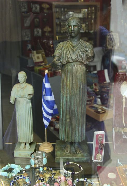 Delphi Charioteer in window display.jpg