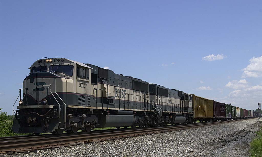 BNSF power on a westbound at New Baltimore OH.