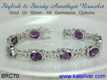 Amethyst Bracelet, Custom Gold Or Silver Amethyst Gem Stone Bracelets. BRC70
