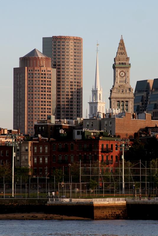 International Place, Old North Church, and Customs House Tower from Constitution Wharf