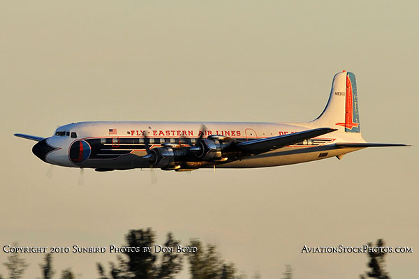 Historical Flight Foundations restored Eastern Air Lines DC-7B N836D flyby at Homestead Air Reserve Base aviation stock #6384