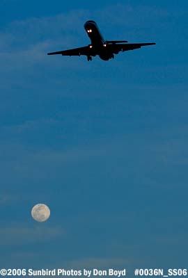 American Eagle Embraer ERJ-135 airline aviation moon stock photo #0036N