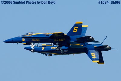 USN Blue Angels F/A-18 Hornets #5 and #6 at the 2006 Air & Sea practice show military air show stock photo #1084