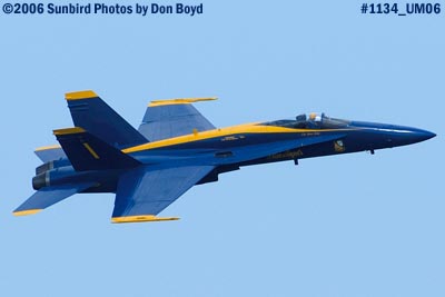 USN Blue Angels F/A-18A Hornet #1 at the 2006 Air & Sea practice show military air show stock photo #1134