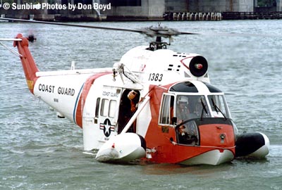 Early 70's - USCG Sikorsky HH-52A Sea Guard #CG-1383 helicopter water landing demonstration stock photo