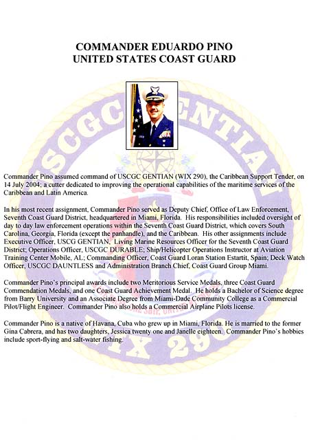 USCGC GENTIAN (WIX 290) Decommissioning Ceremony Booklet - CDR Eduardo Pinos Biography