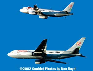 ACES A320 and Avianca B767 in Summa scheme fantasy stock photo