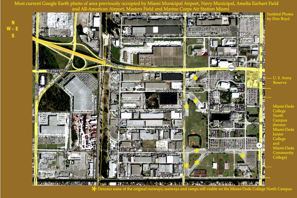 Now: Miami Municipal Airport / Amelia Earhart Field and All-American Airport / Masters Field / Marine Corps Air Station Miami