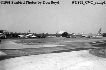 1961 - Cincinnati Airports ramp with Lake Central Airlines DC-3s and American B707/720