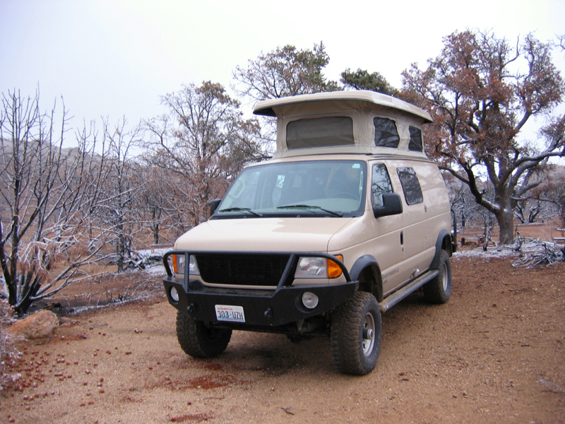 Mid Hills campground at MNP. Area had burned recently so the black trees and snow made for a bleak scene