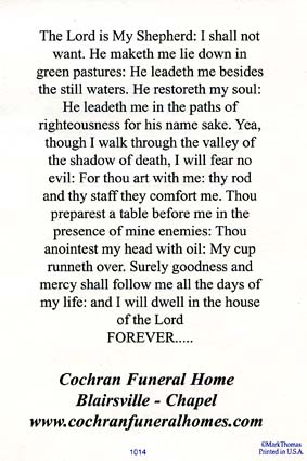 Ann Mickey Jones Baisdens Funeral Prayer
