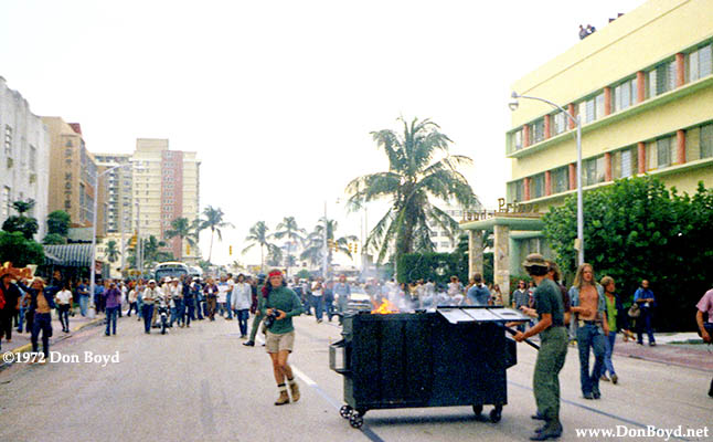 1972 - protesting hippies placing burning dumpster in the street to disrupt traffic