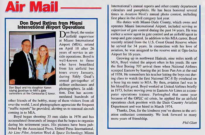 Spring 2000 - Airliners Magazine article on Don Boyds retirement