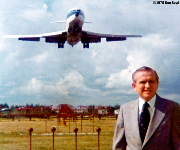 1975 - Colonel Frank Borman posing for ad agency cameras at Miami International Airport